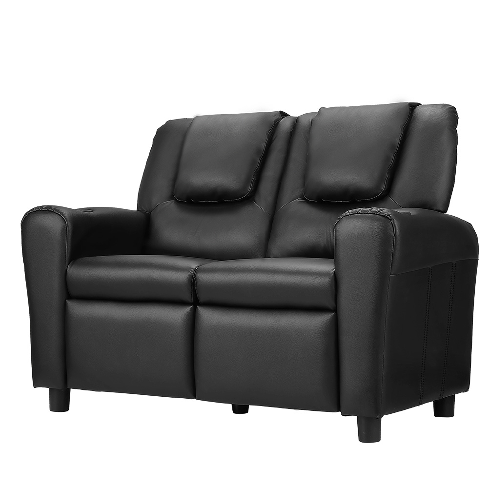 Keezi Kids Black Double Recliner Chair PU Leather Sofa