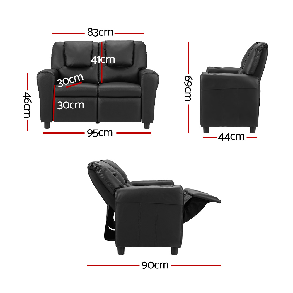 Keezi Kids Black Double Recliner Chair PU Leather Sofa view 2