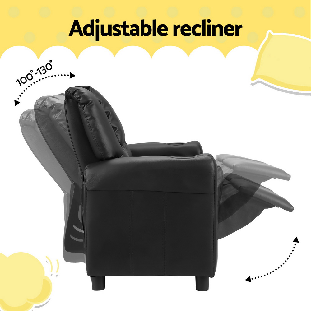Keezi Kids Black Double Recliner Chair PU Leather Sofa view 5