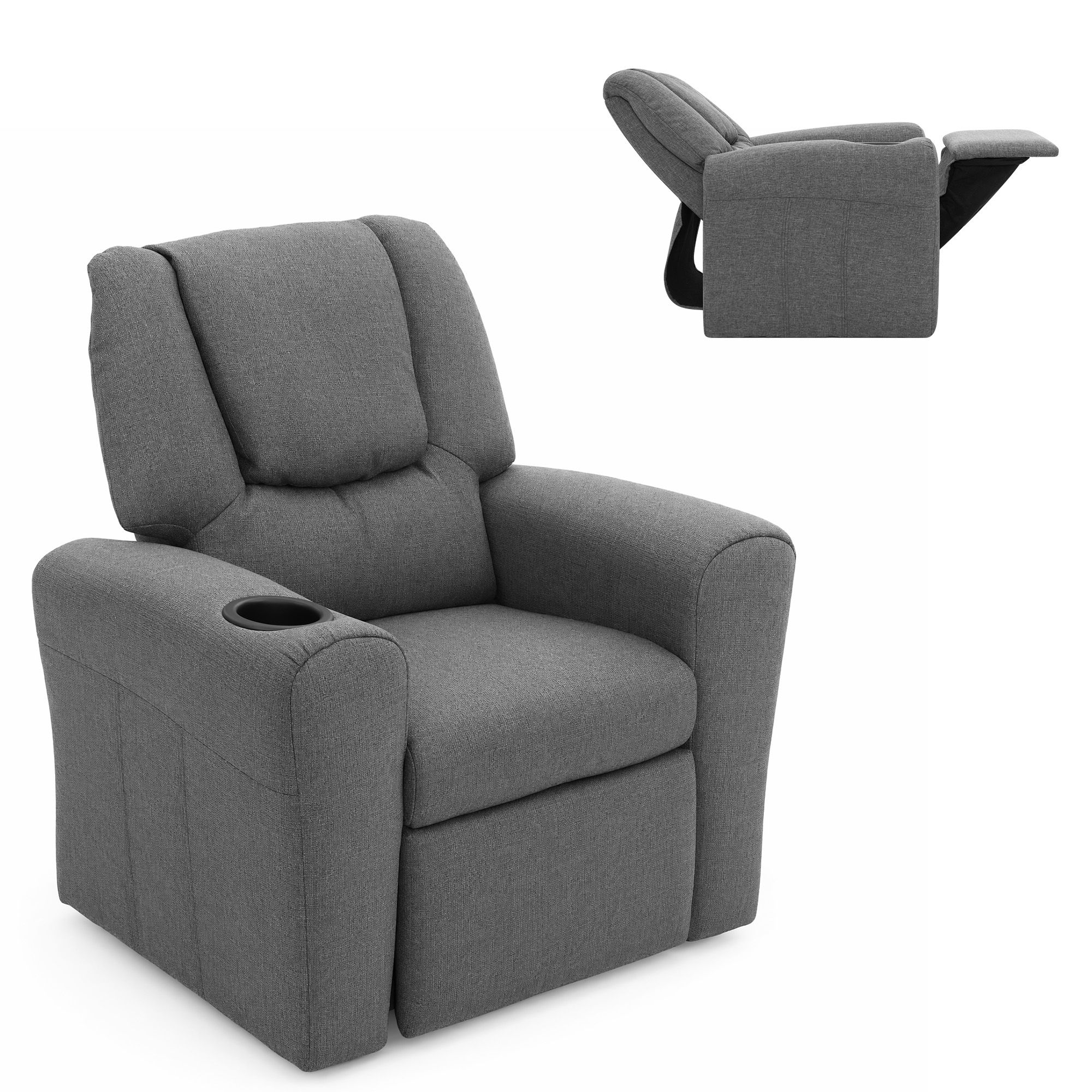 Keezi Kids Grey Linen Recliner Chair with Wide Armrests