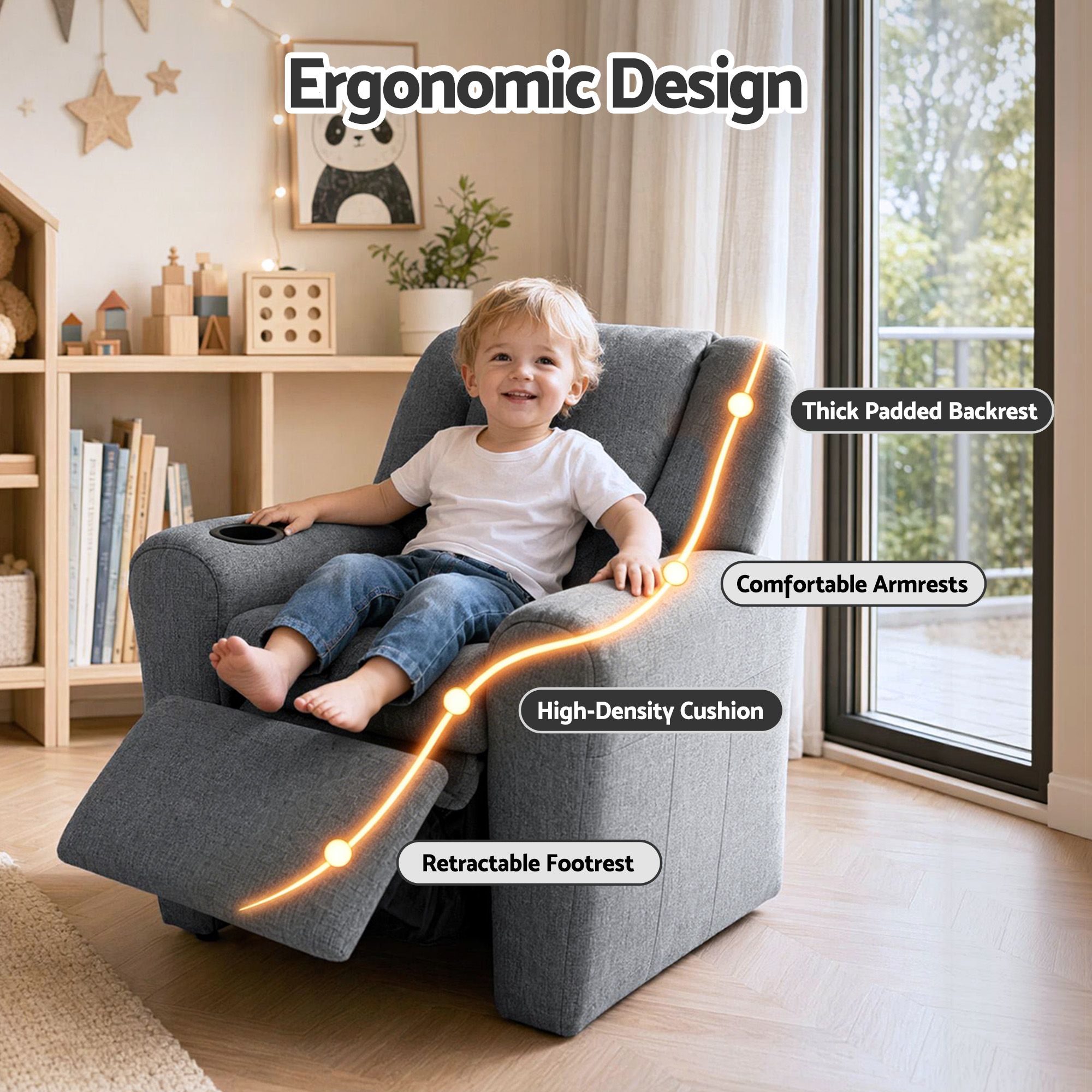 Keezi Kids Grey Linen Recliner Chair with Wide Armrests view 5