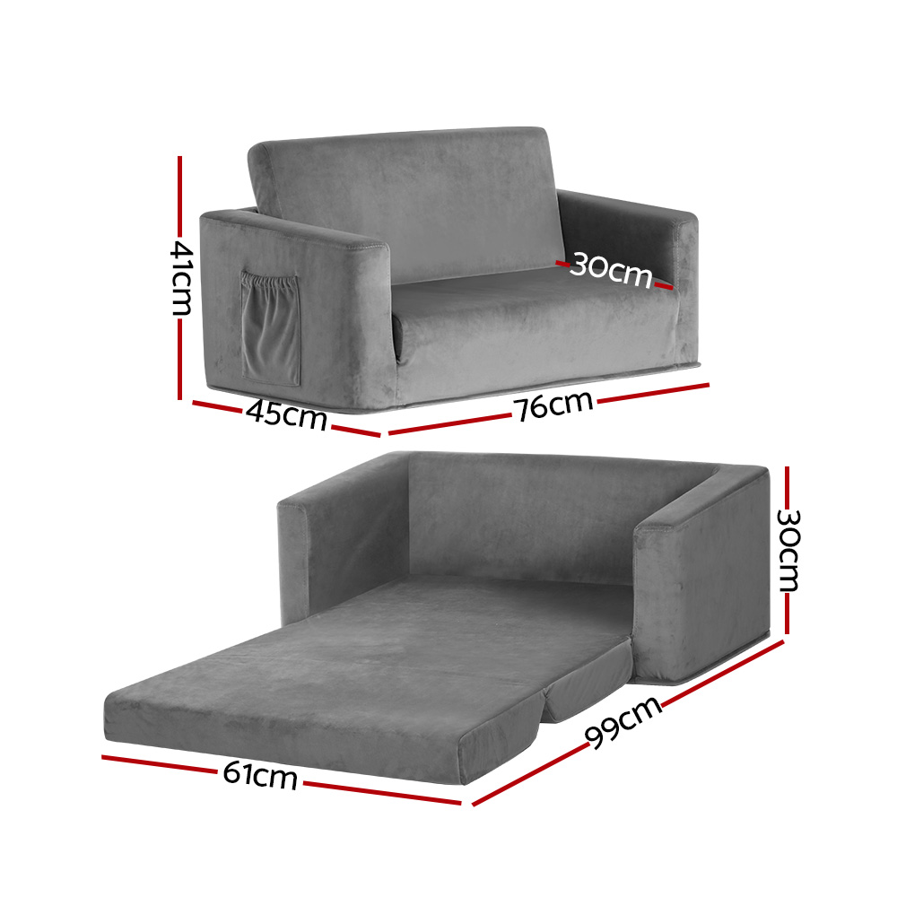 Keezi 2 Seater Kids Sofa Flip-Open Velvet Couch view 2
