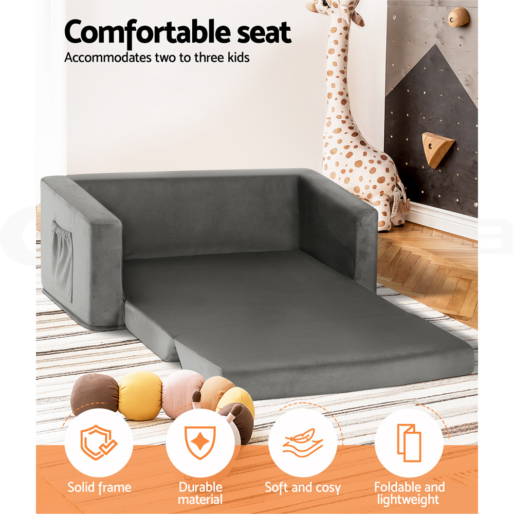 Keezi 2 Seater Kids Sofa Flip-Open Velvet Couch view 4