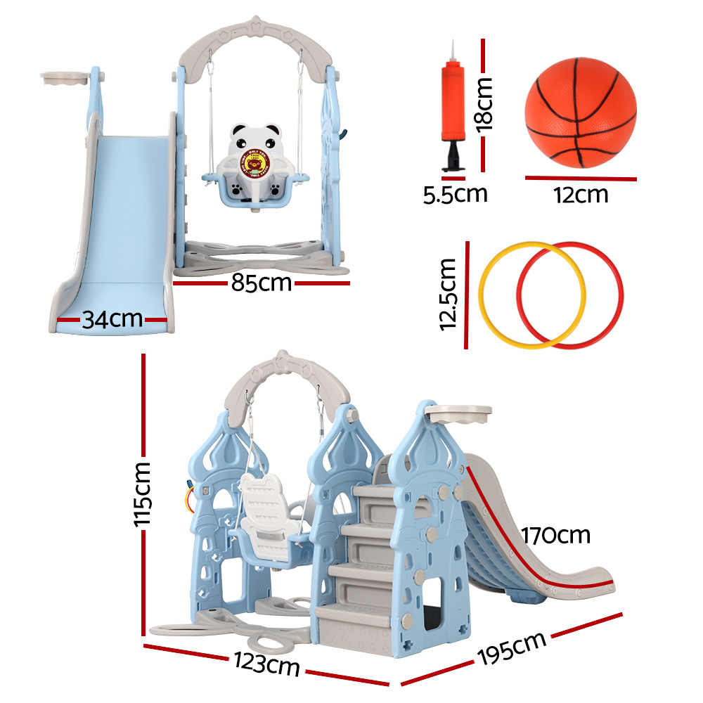 Keezi 5-in-1 Slide Swing Set Ring Game 170cm Blue view 2