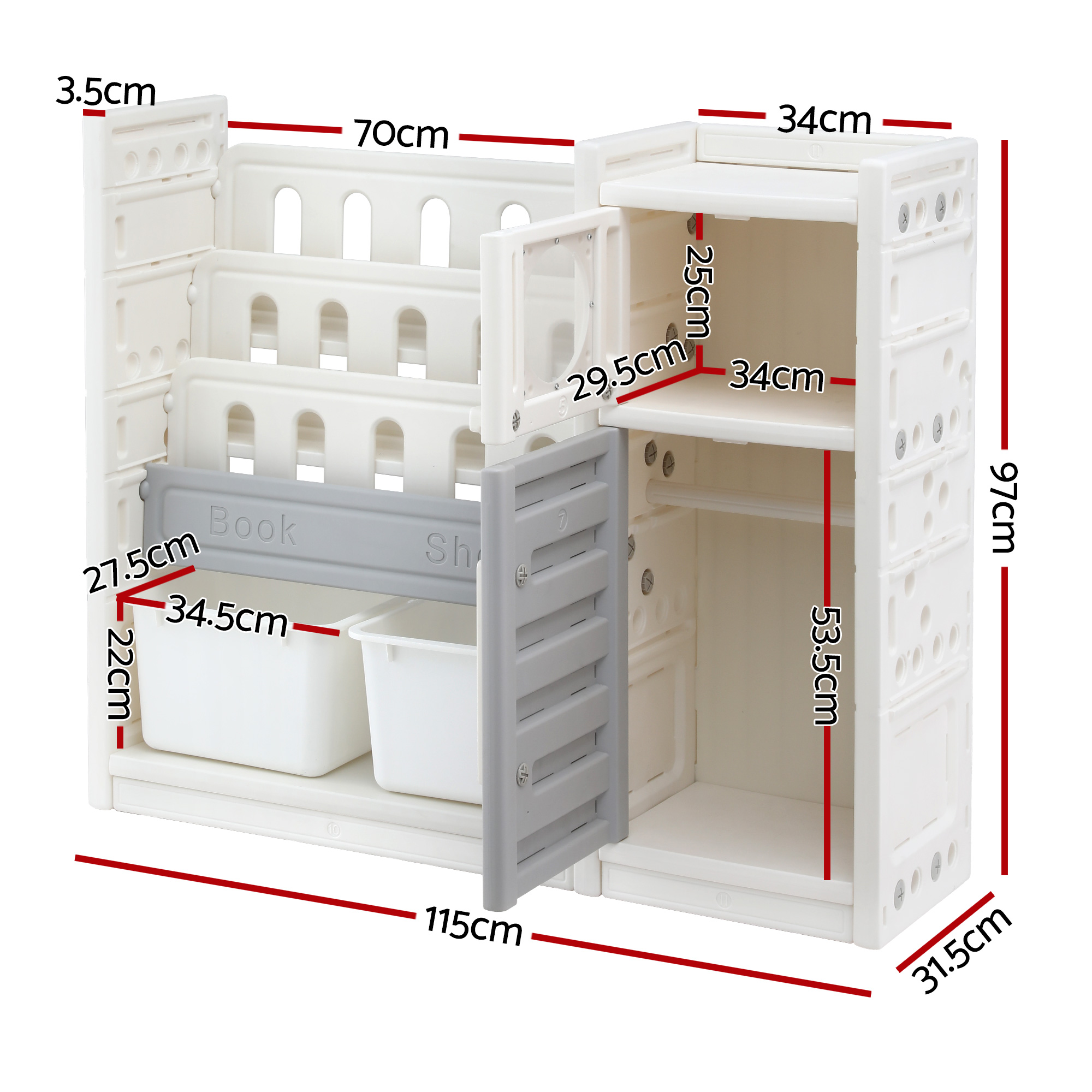 Keezi Kids Toy Storage Organizer with 3-Tier Bookshelf view 3