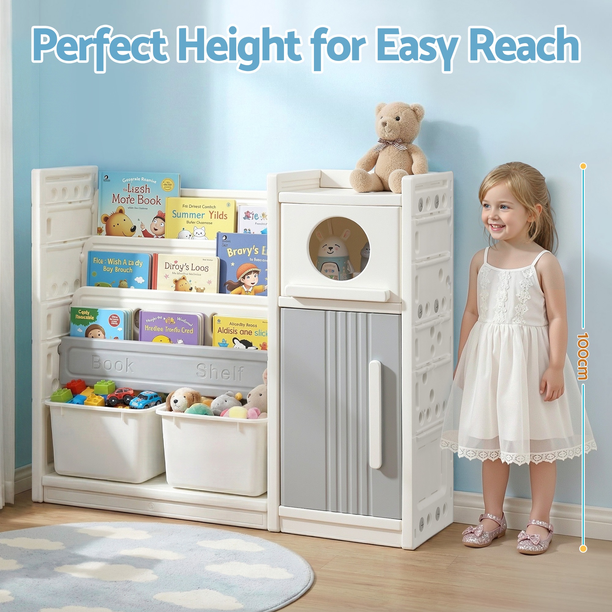 Keezi Kids Toy Storage Organizer with 3-Tier Bookshelf view 5