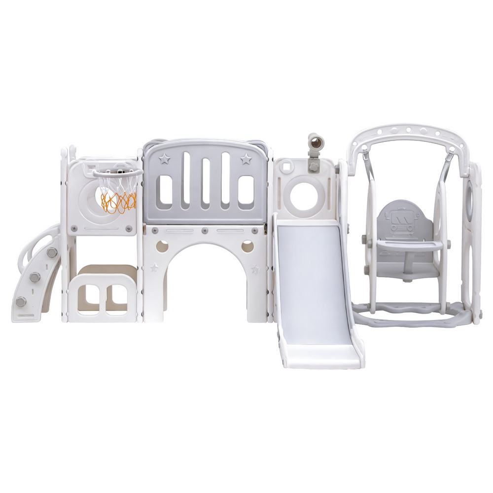 Keezi 4-in-1 Slide Swing Set Basketball Hoop 132cm Grey view 3
