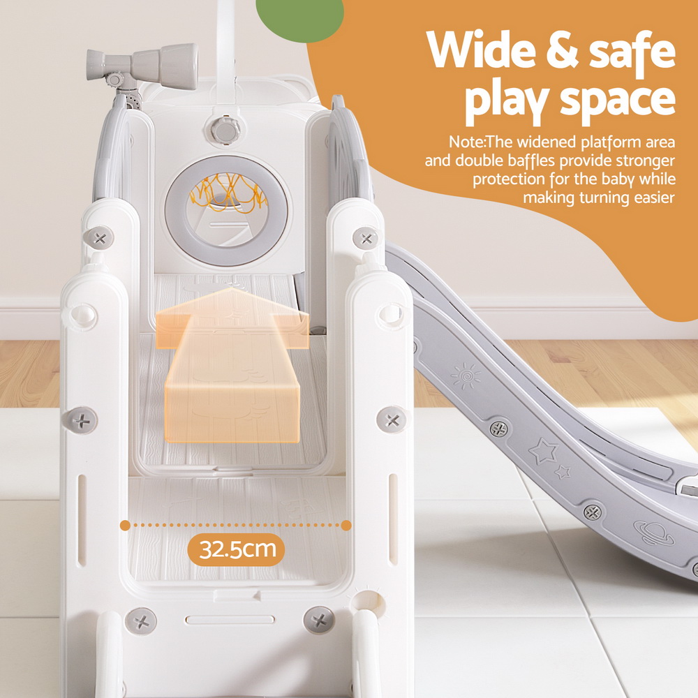 Keezi 4-in-1 Slide Swing Set Basketball Hoop 132cm Grey view 4
