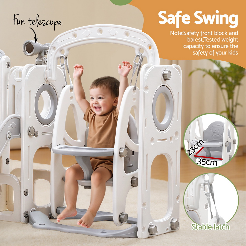 Keezi 4-in-1 Slide Swing Set Basketball Hoop 132cm Grey view 5