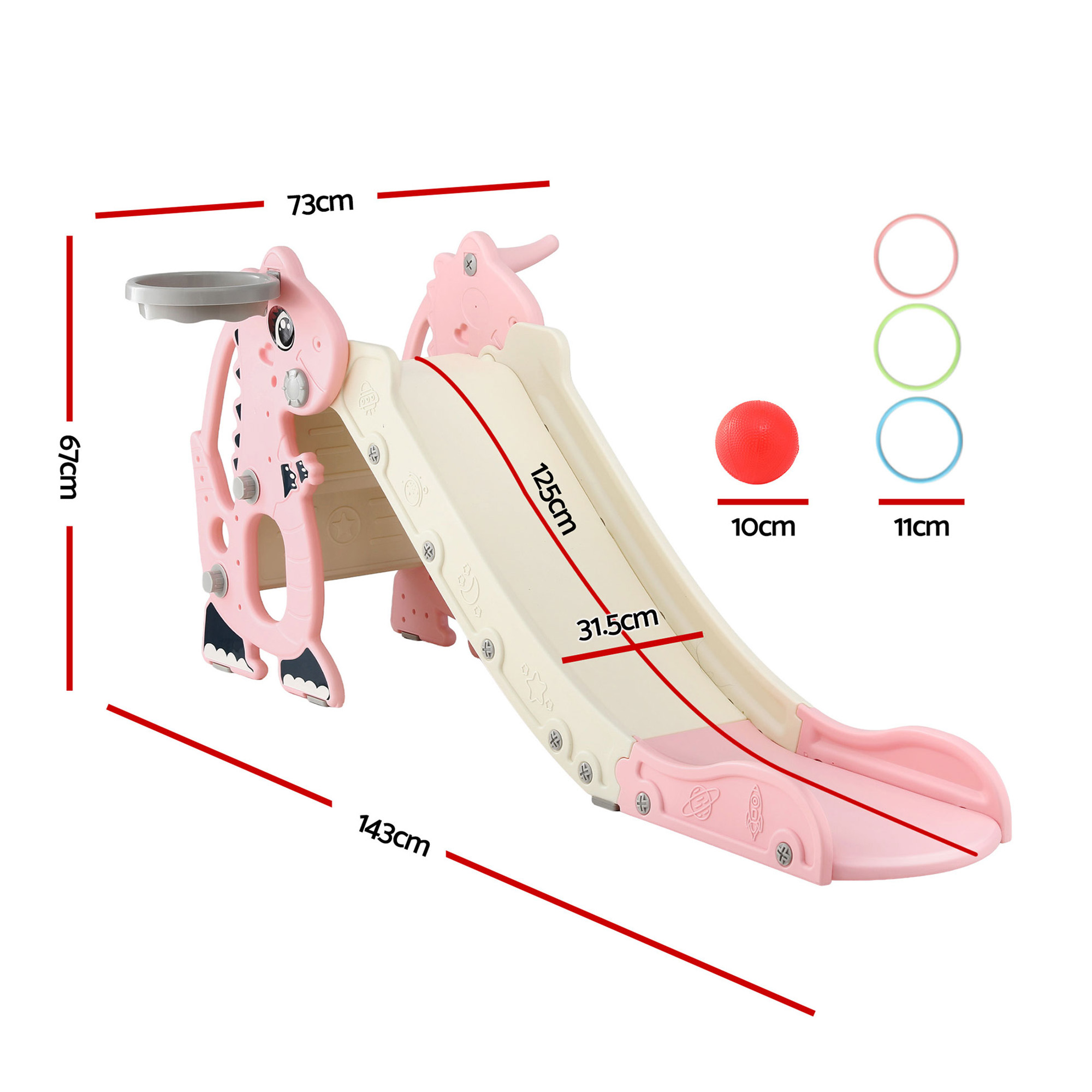 Keezi Kids Pink Dragon Slide Set 125cm with Hoop view 2