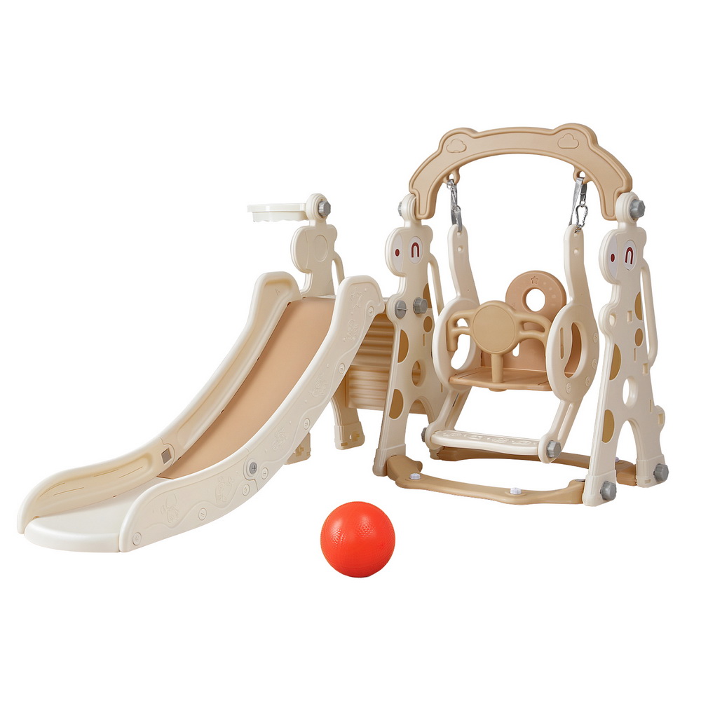 Keezi Kids Beige Slide Swing Set 160cm with Ring Game