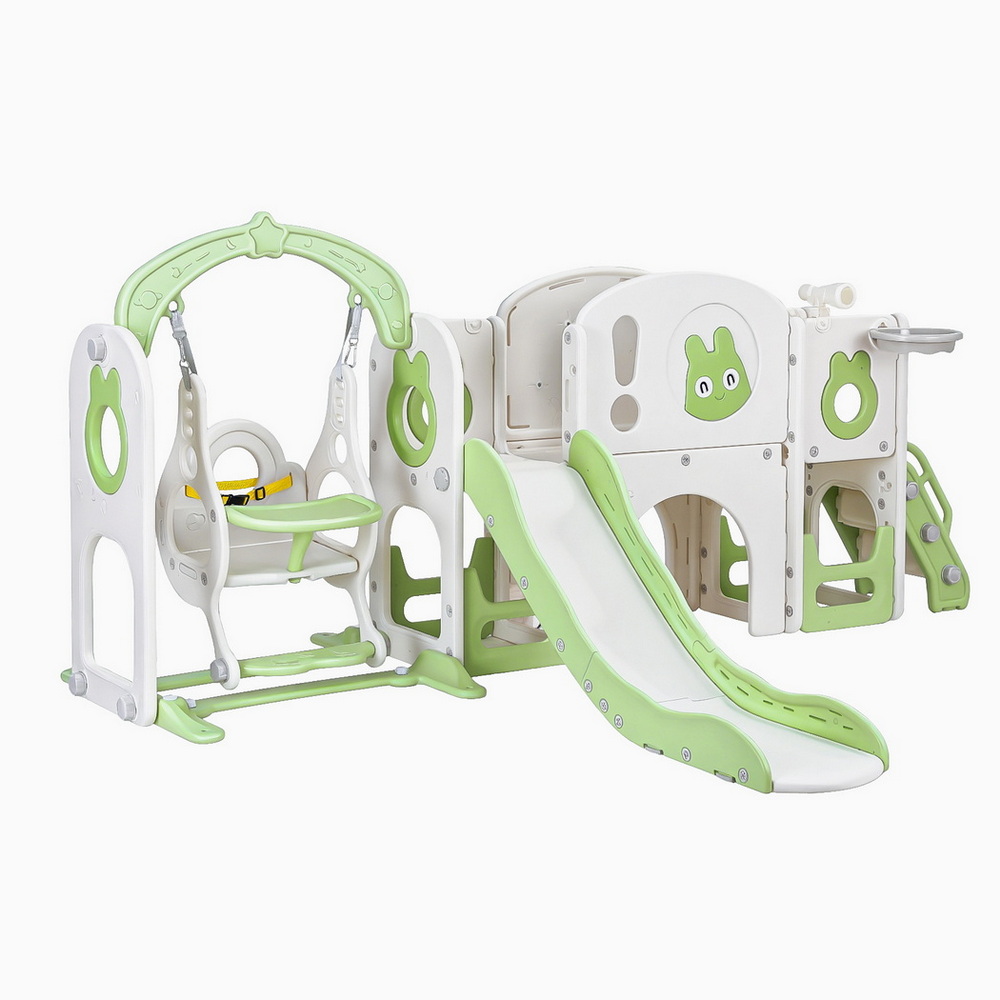 Keezi 4-in-1 Slide Swing Set Basketball Hoop 140cm Green view 2