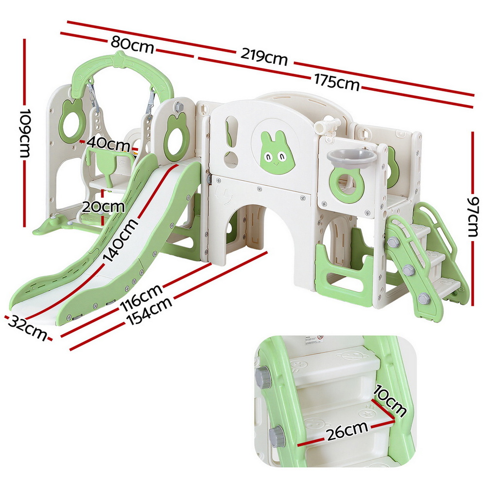 Keezi 4-in-1 Slide Swing Set Basketball Hoop 140cm Green view 3