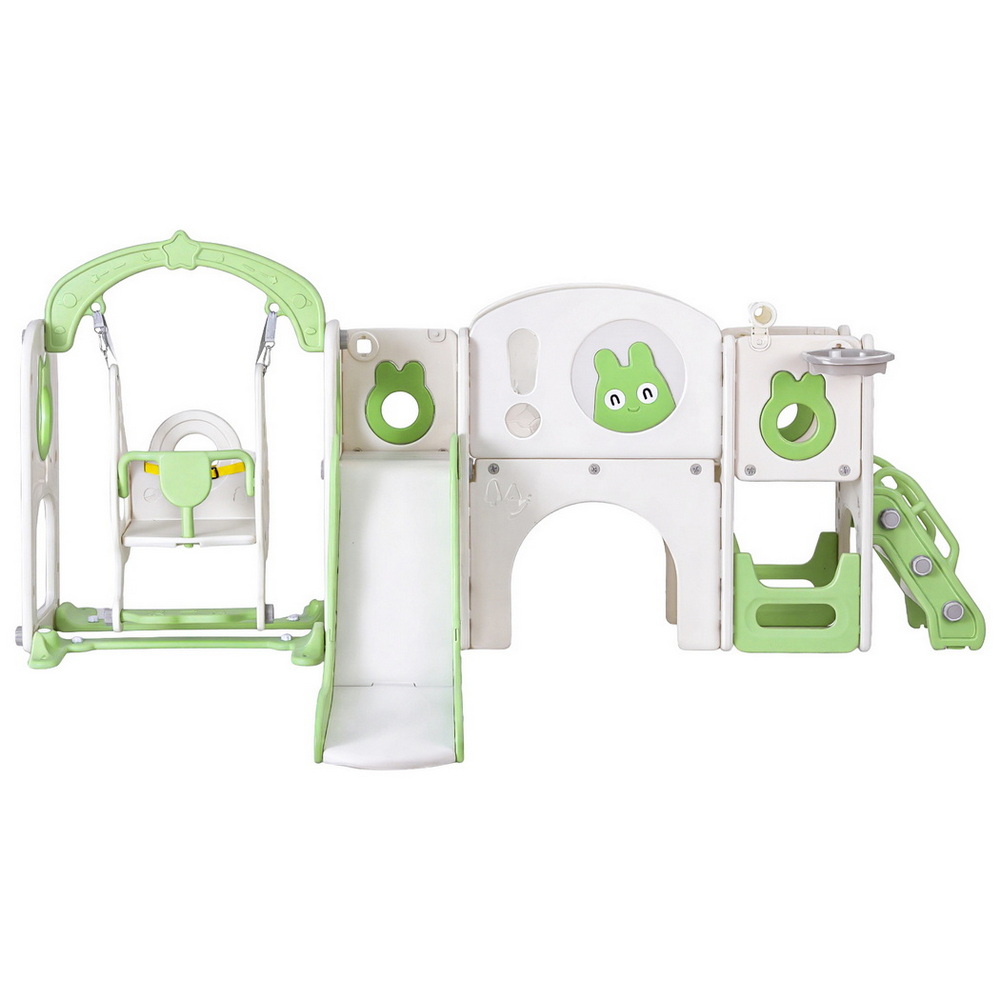 Keezi 4-in-1 Slide Swing Set Basketball Hoop 140cm Green view 4