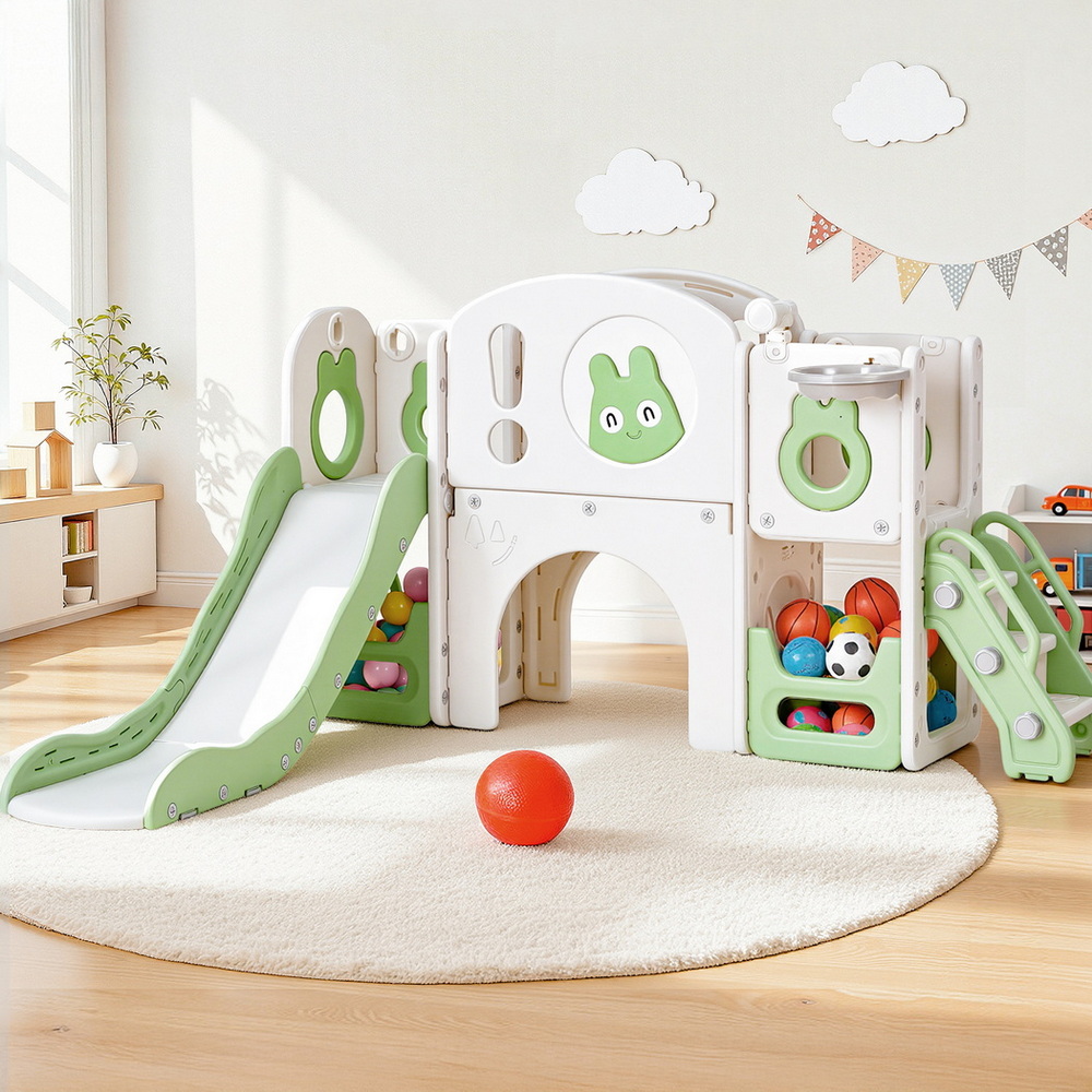 Keezi Kids Green Slide Swing Set with Safety Ladder
