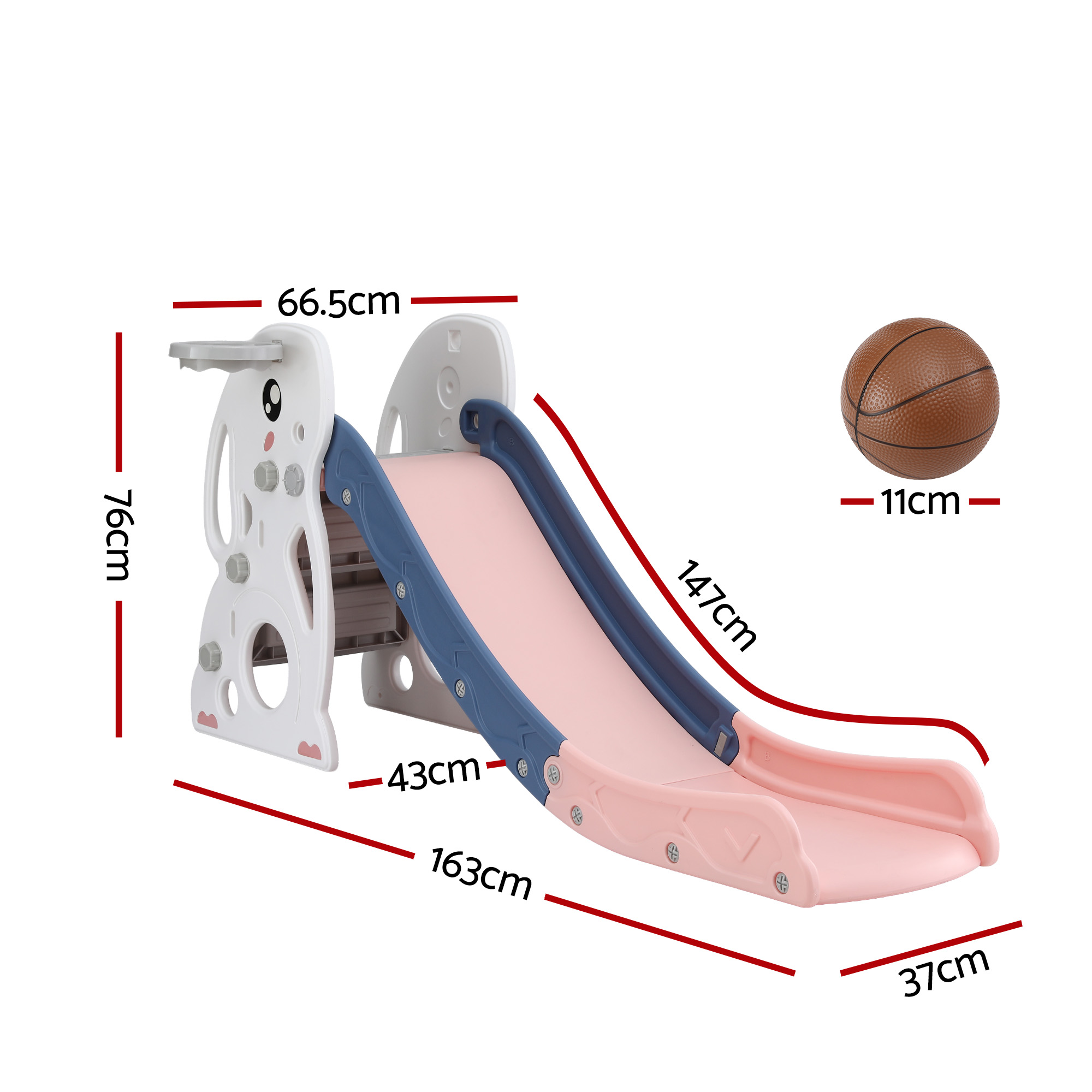 Keezi Kids Rabbit Slide Set 147cm with Basketball Hoop view 2