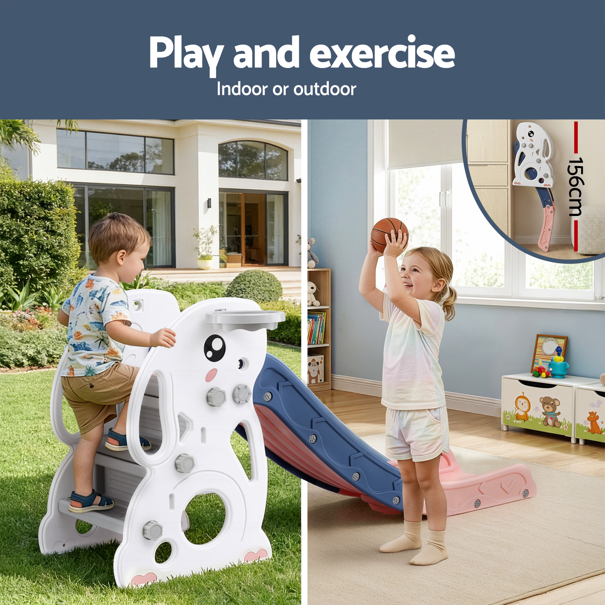 Keezi Kids Rabbit Slide Set 147cm with Basketball Hoop view 4