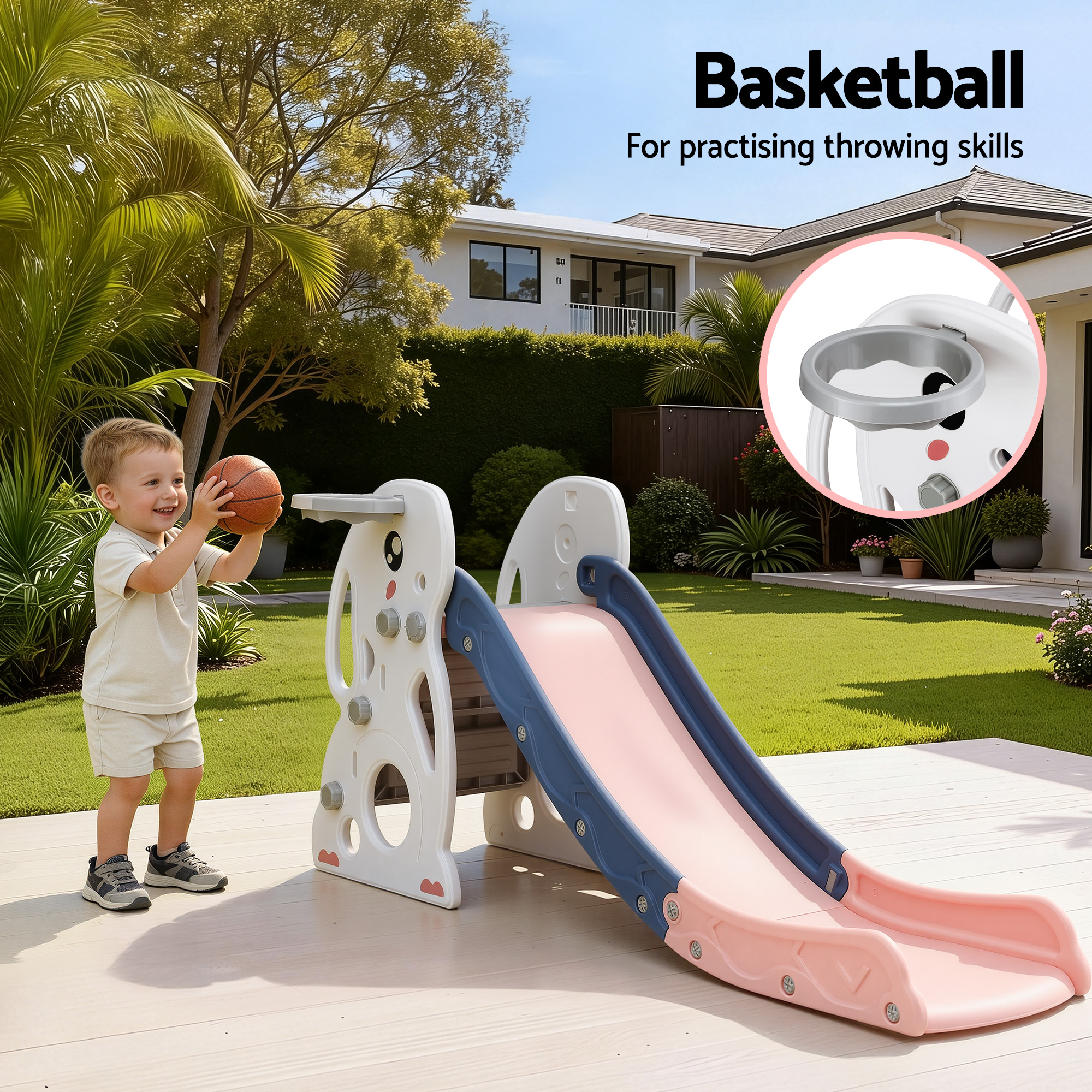 Keezi Kids Rabbit Slide Set 147cm with Basketball Hoop view 5