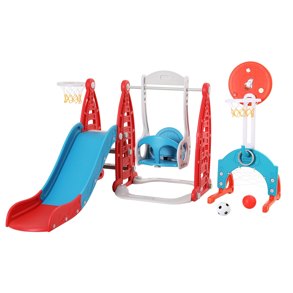 Keezi 6-in-1 Slide Swing Set with Basketball Hoops 140cm