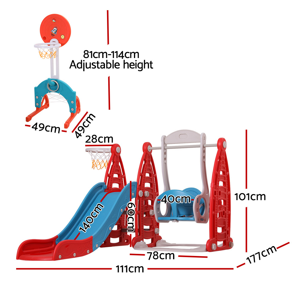 Keezi 6-in-1 Slide Swing Set with Basketball Hoops 140cm view 2