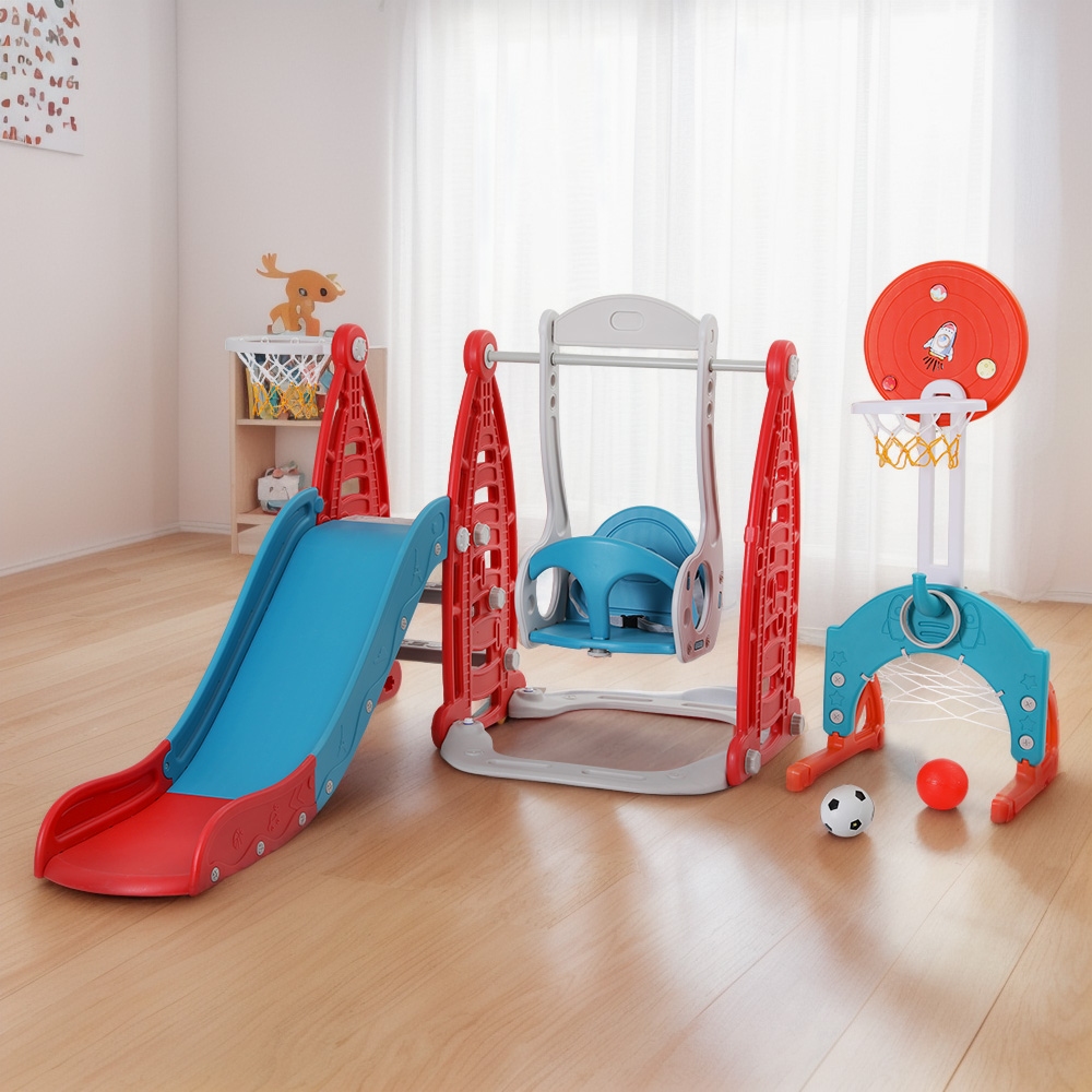 Keezi 6-in-1 Slide Swing Set with Basketball Hoops 140cm view 5