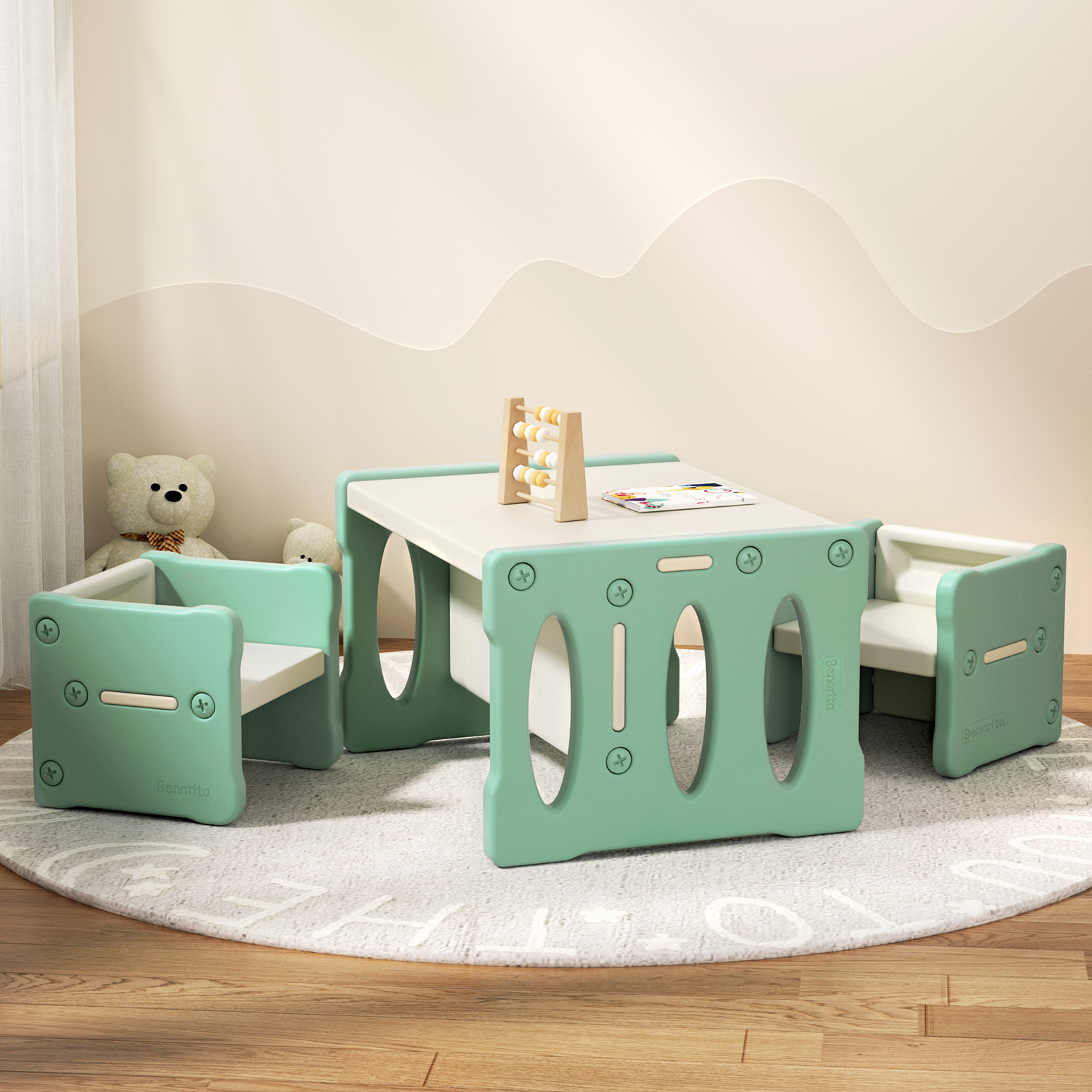 Keezi 3-Piece HDPE Kids Table and Chairs Set, Multi-Purpose