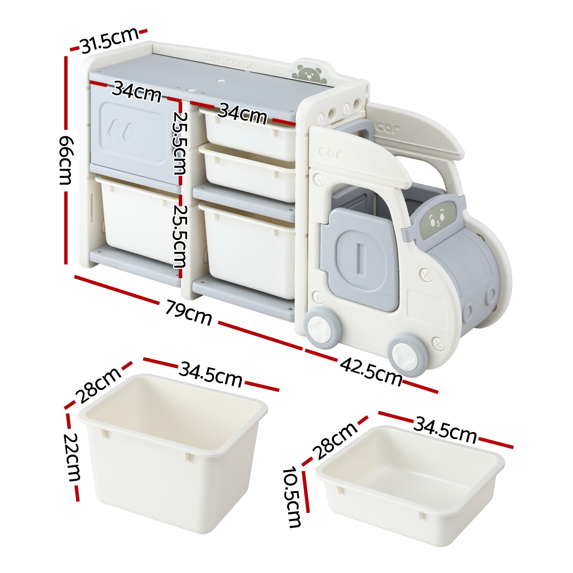 Keezi Car-Shaped Toy Storage Organizer with Cabinet view 3