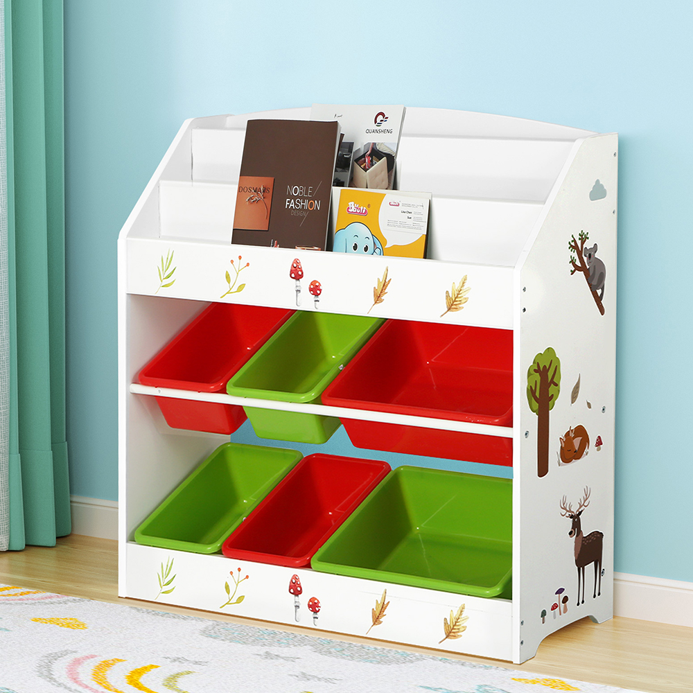 Keezi 3-Tier Kids Bookshelf with 6 Storage Bins