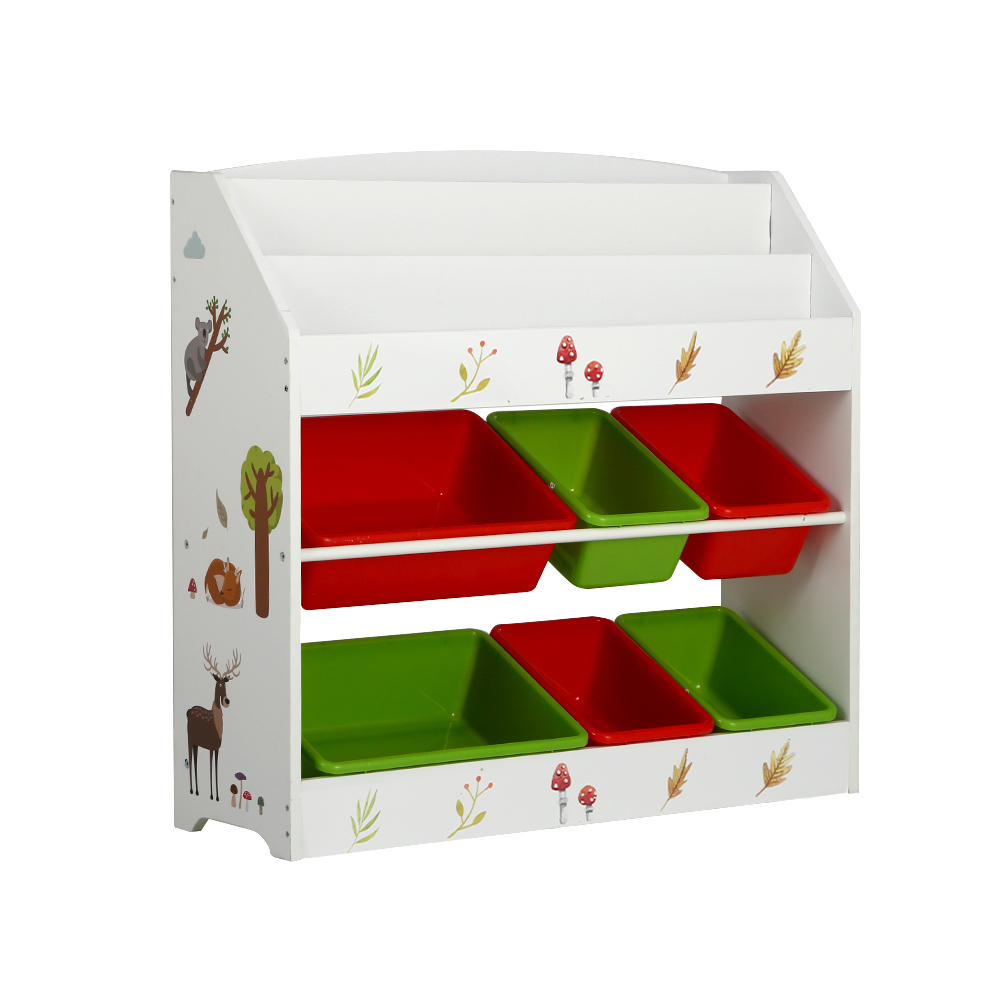 Keezi 3-Tier Kids Bookshelf with 6 Storage Bins view 3