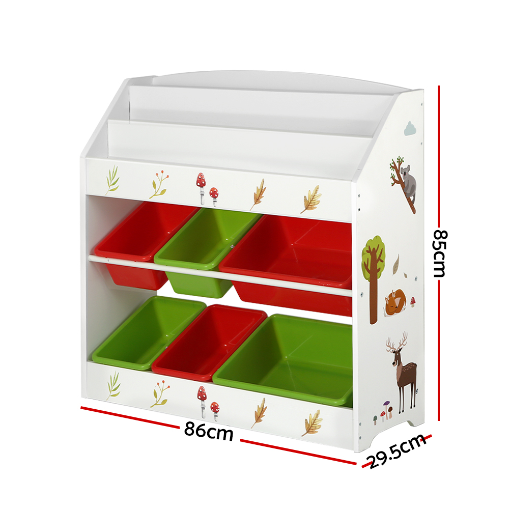 Keezi 3-Tier Kids Bookshelf with 6 Storage Bins view 4