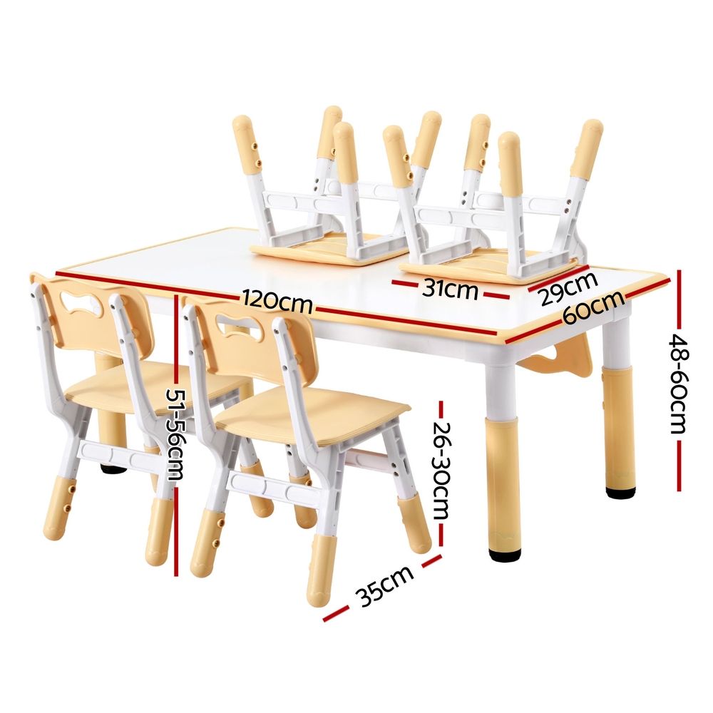 Keezi Height-Adjustable Activity Table and 4 Chairs Yellow view 2