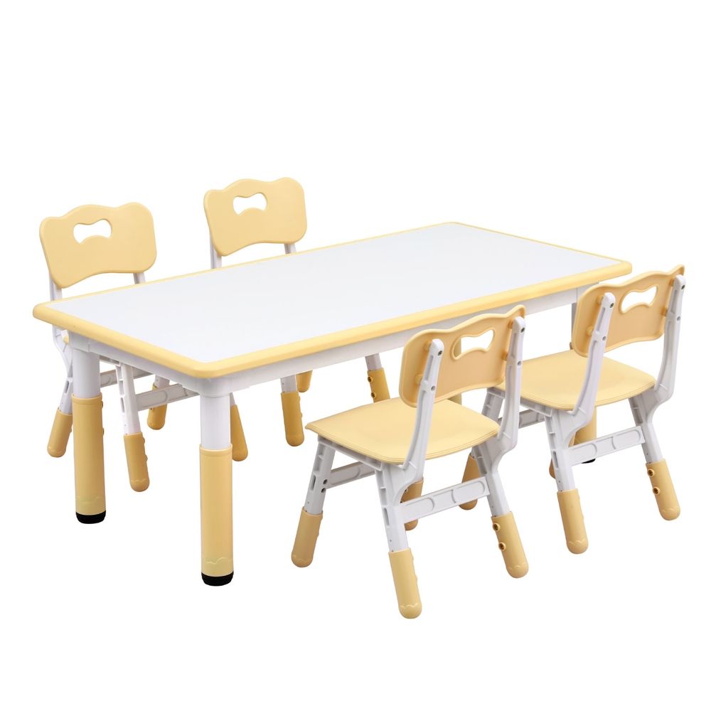 Keezi Height-Adjustable Activity Table and 4 Chairs Yellow view 3