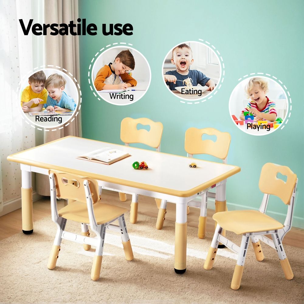 Keezi Height-Adjustable Activity Table and 4 Chairs Yellow view 4