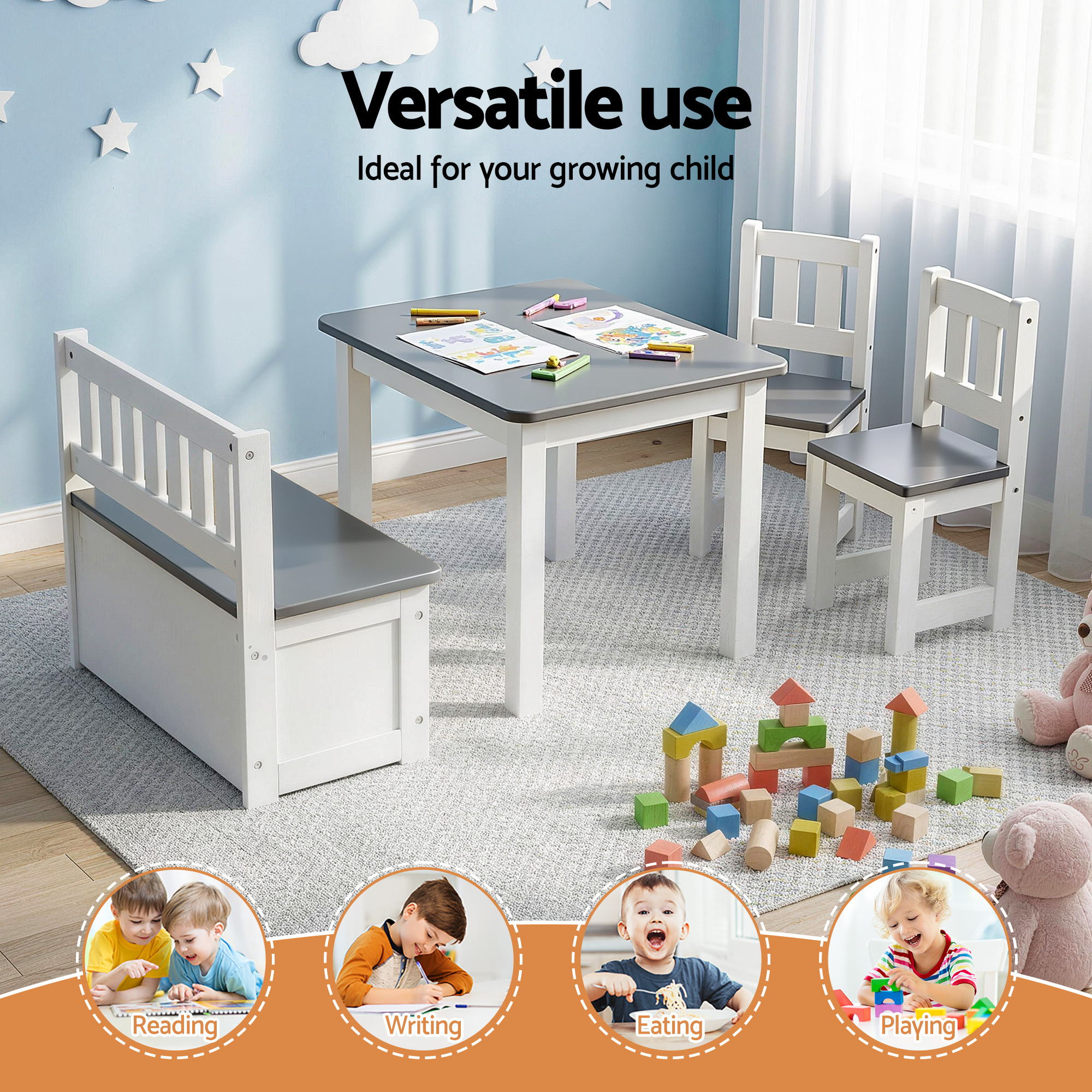 Keezi 2-in-1 Kids Table and Chair Set with Storage Bench view 5