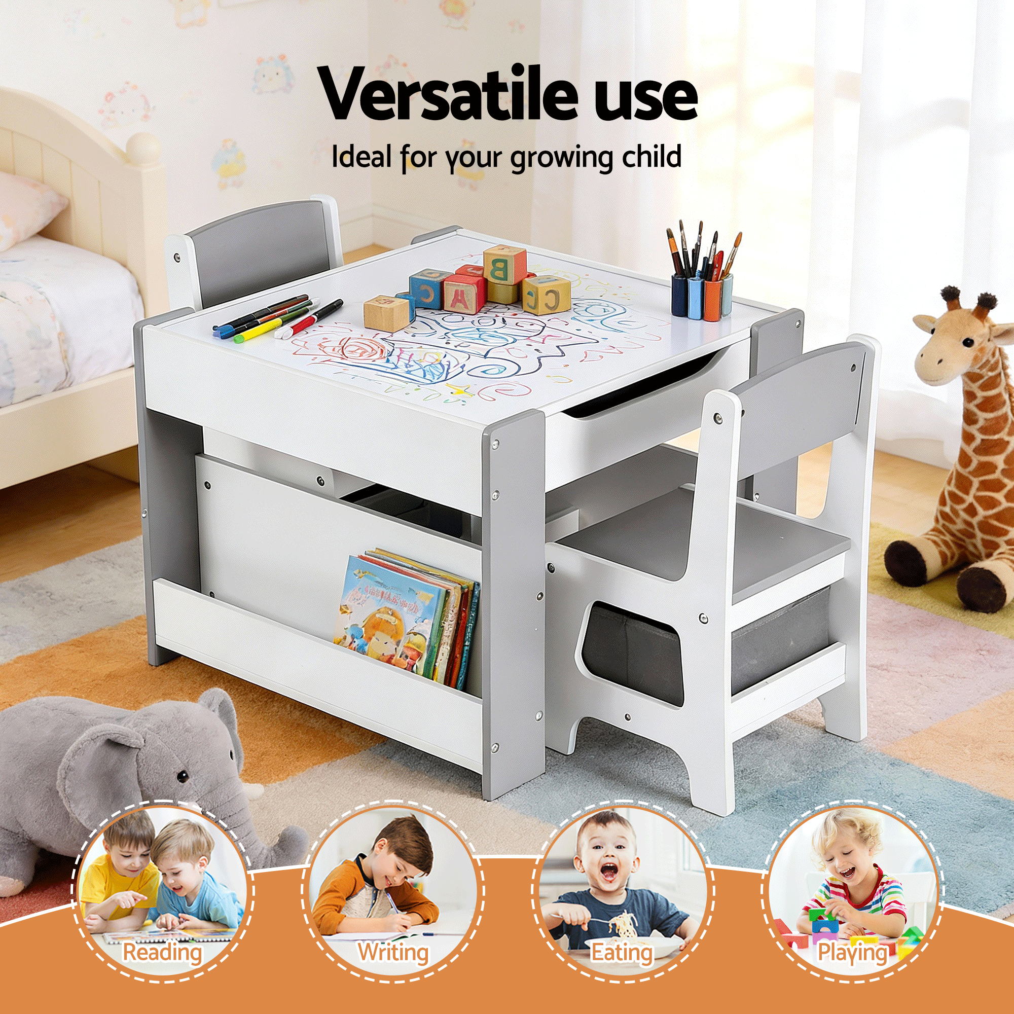 Keezi 4-in-1 Activity Table with Bookcase and Blackboard view 5
