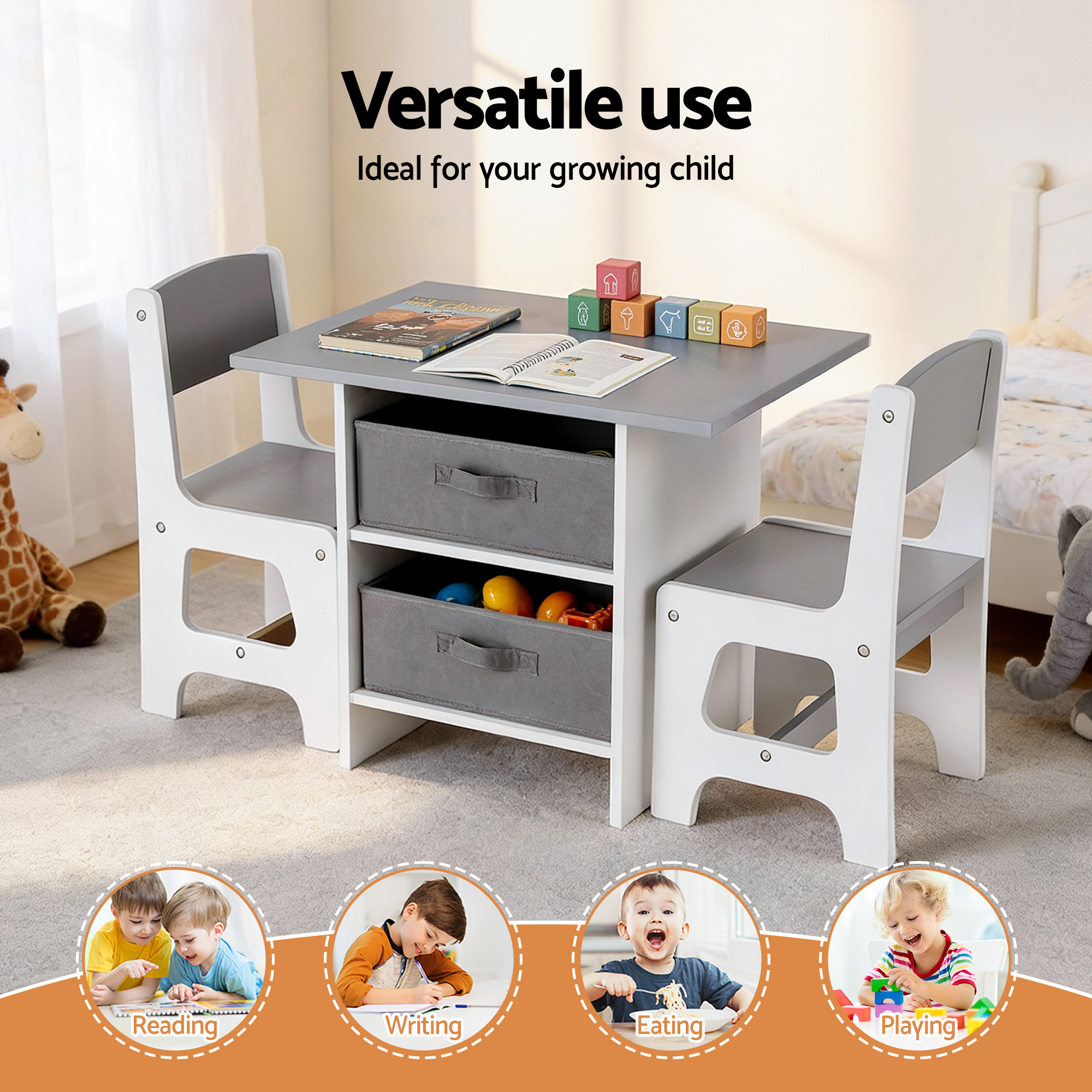 Keezi Wooden Activity Table and 2 Chairs Set with Storage view 5