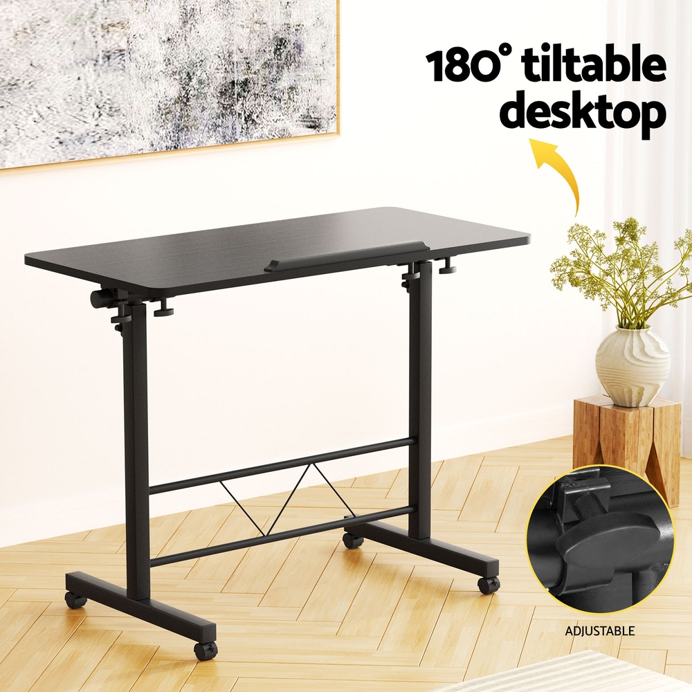 Artiss Laptop Desk Table Height Adjustable Wooden 80cm Black view 4