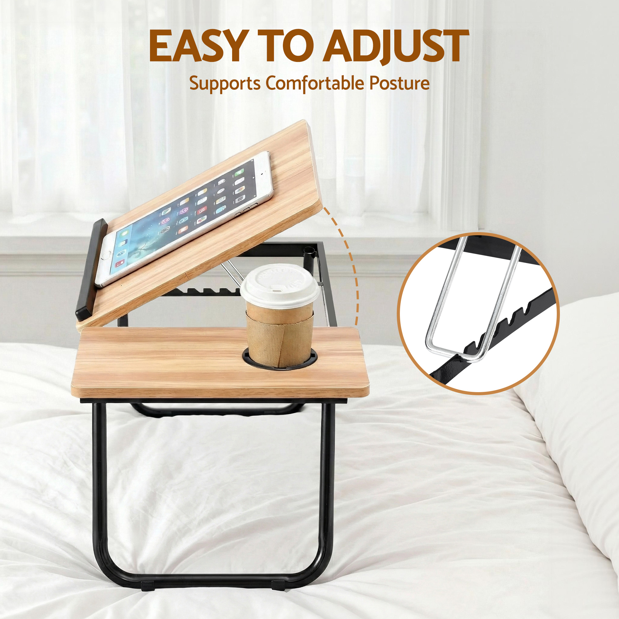 Artiss Laptop Desk Bed Table Foldable Portable Oak view 5