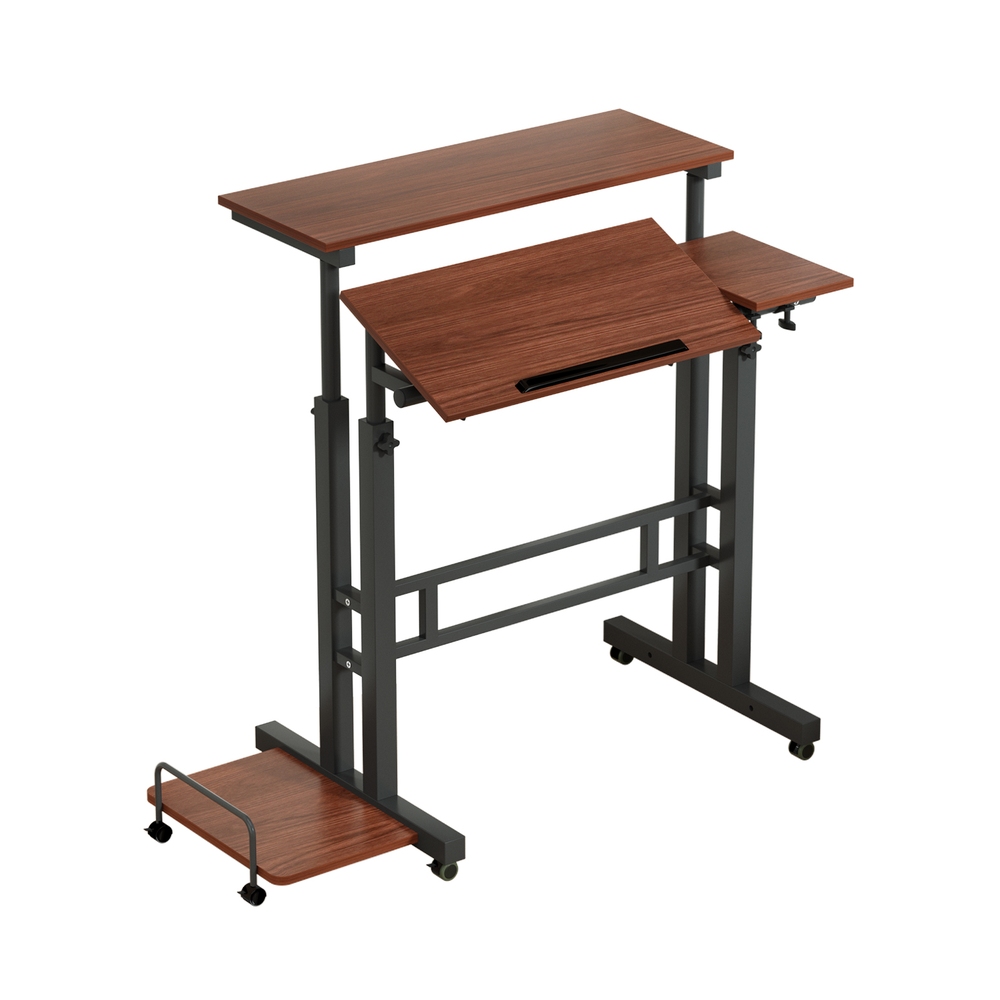 Artiss Twin Laptop Desk Table Adjustable Dark Wood 80cm