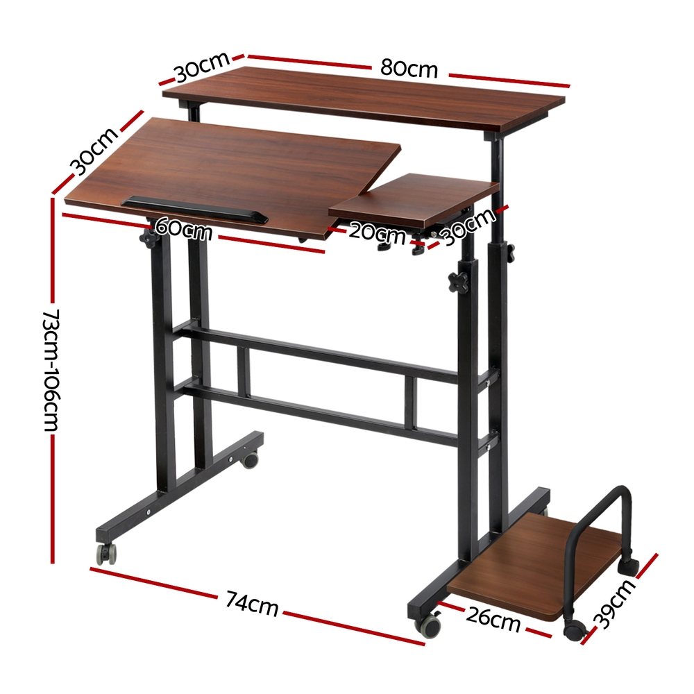 Artiss Twin Laptop Desk Table Adjustable Dark Wood 80cm view 2