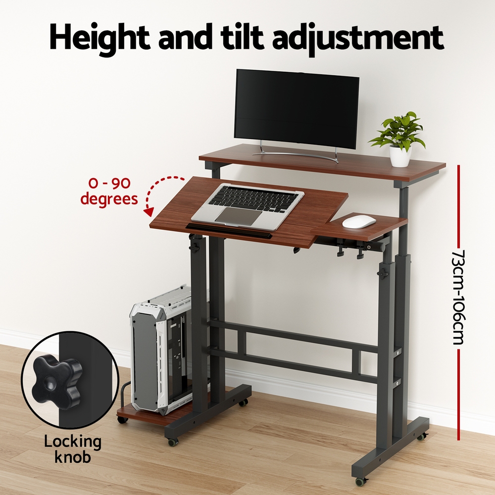 Artiss Twin Laptop Desk Table Adjustable Dark Wood 80cm view 4