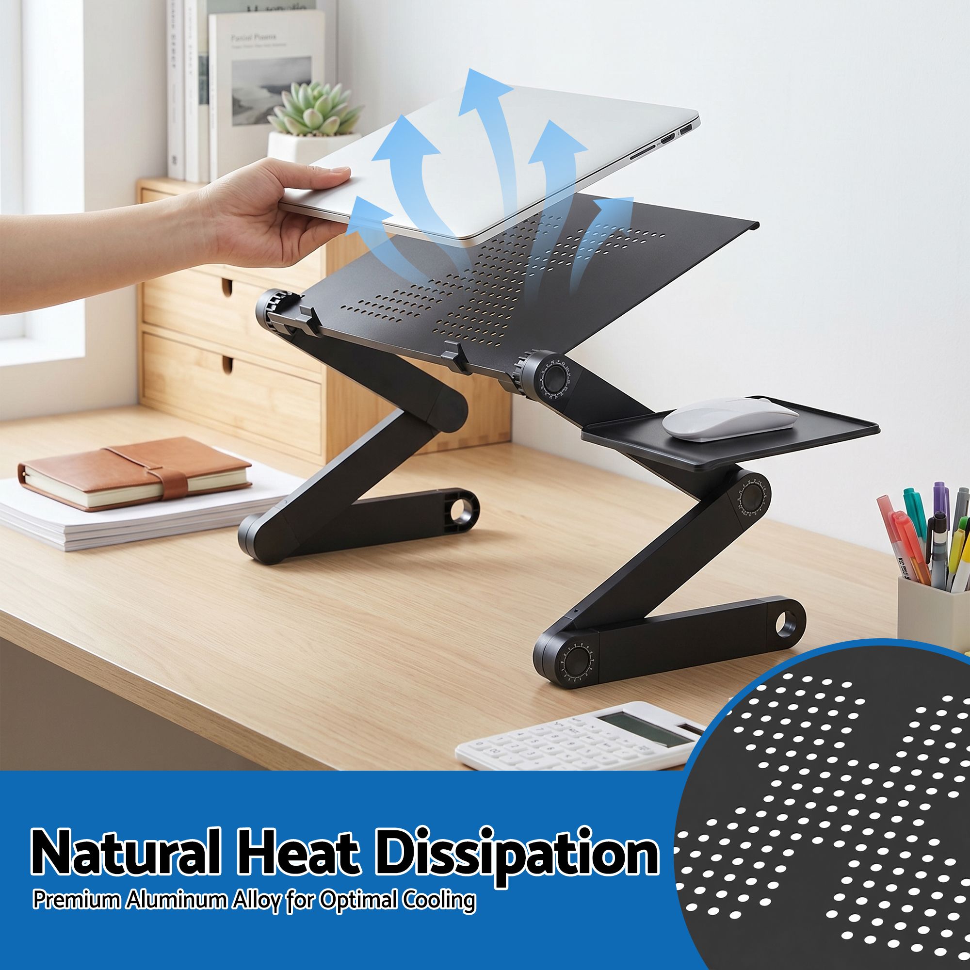 Artiss Laptop Stand Aluminium Computer Riser Foldable Lap Desk Bed Table Black view 5