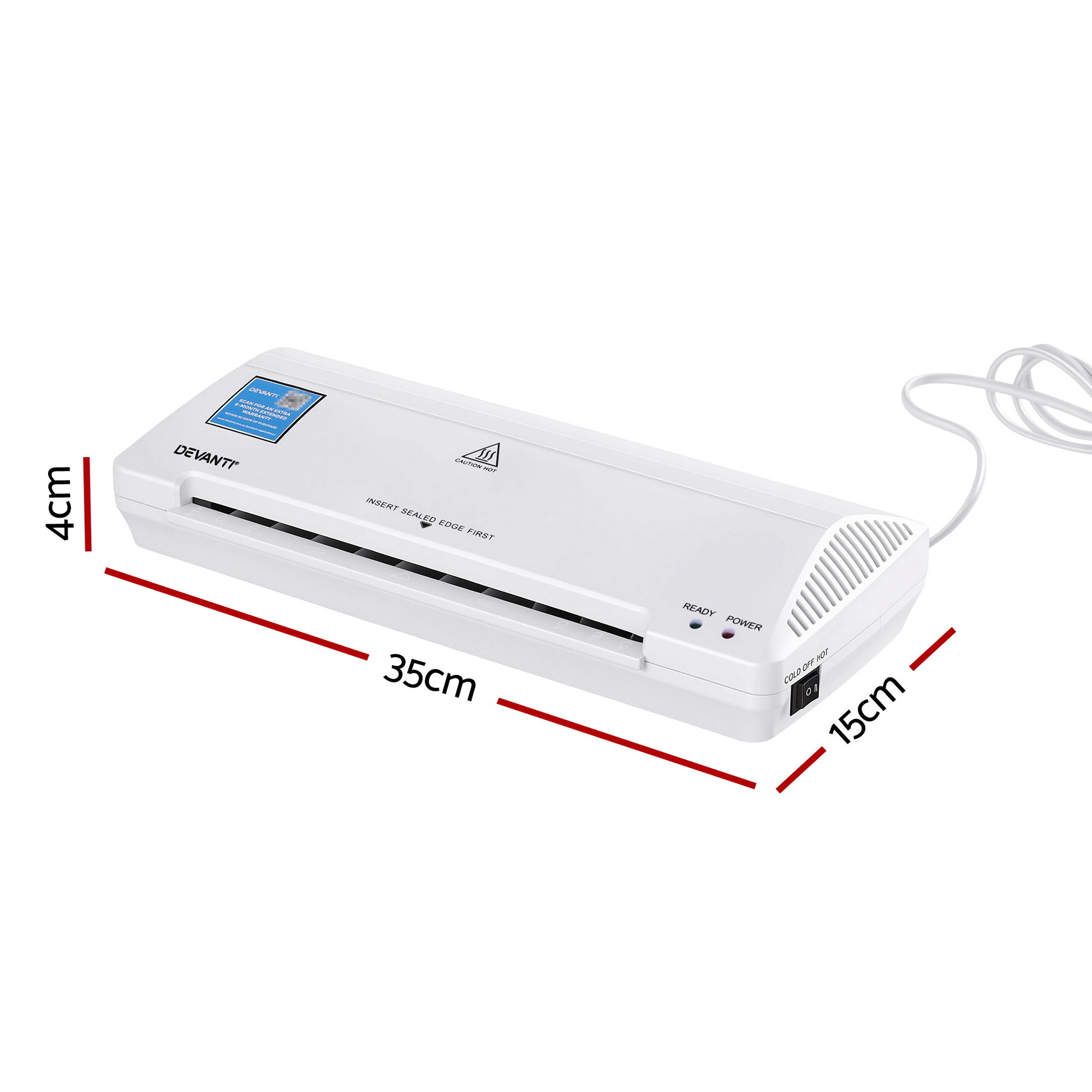Devanti A4 Laminator Machine Hot and Cold White view 2