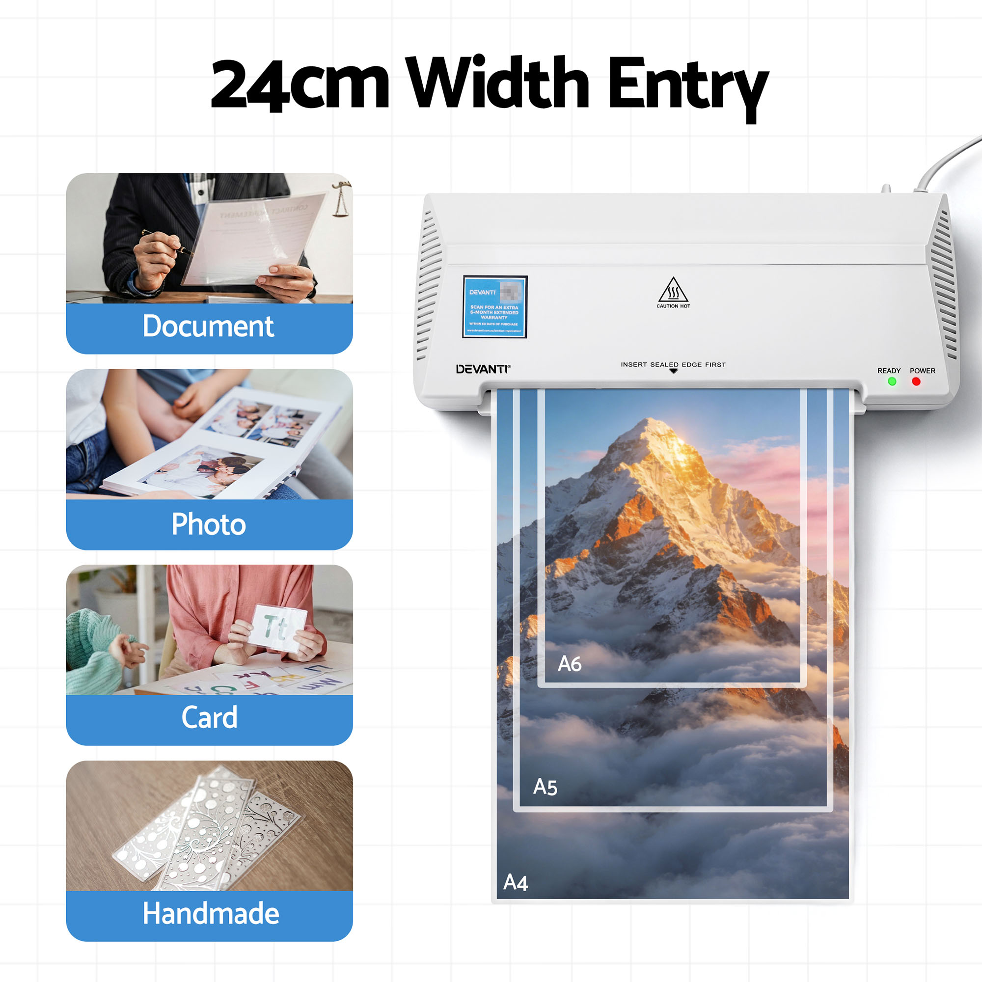 Devanti A4 Laminator Machine Hot and Cold White view 4