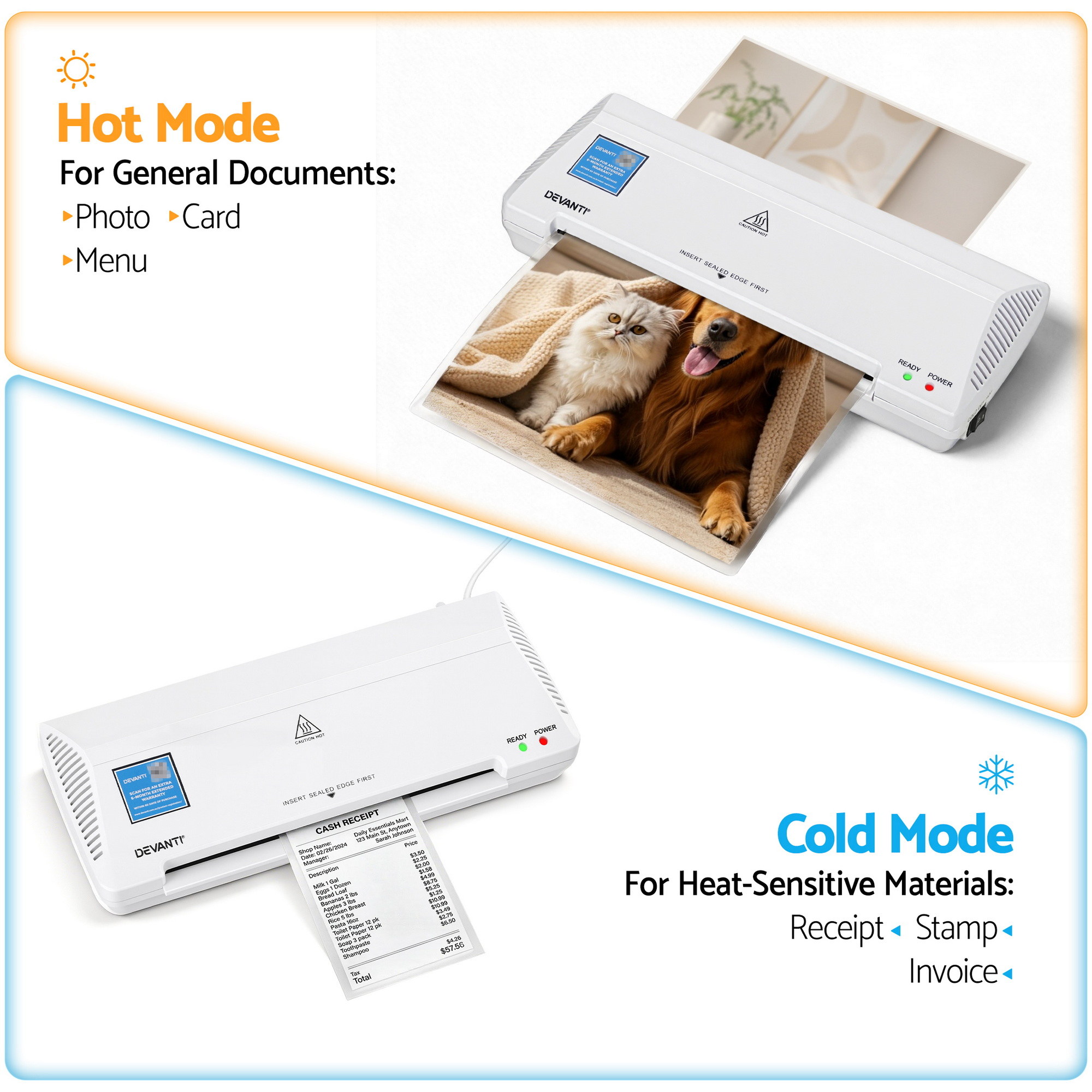 Devanti A4 Laminator Machine Hot and Cold White view 5