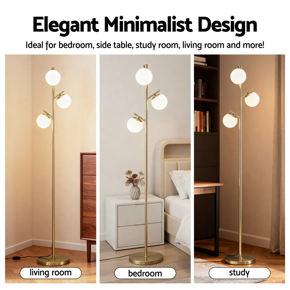 Artiss 3-Light Tree Floor Lamp 165cm Glass Shades view 3