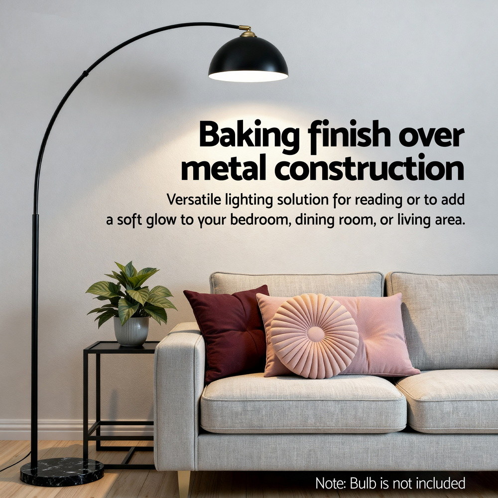 Artiss Modern Arched Floor Lamp Marble Base Black view 2
