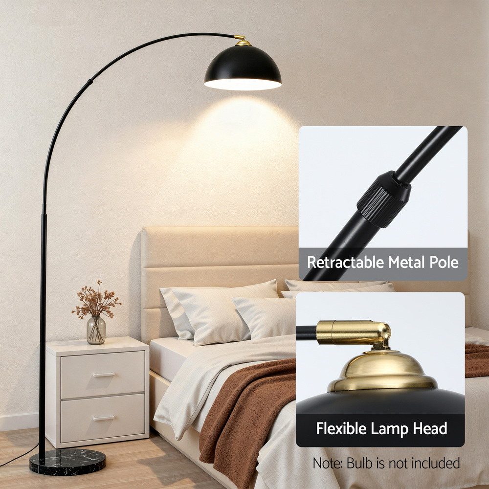 Artiss Modern Arched Floor Lamp Marble Base Black view 3