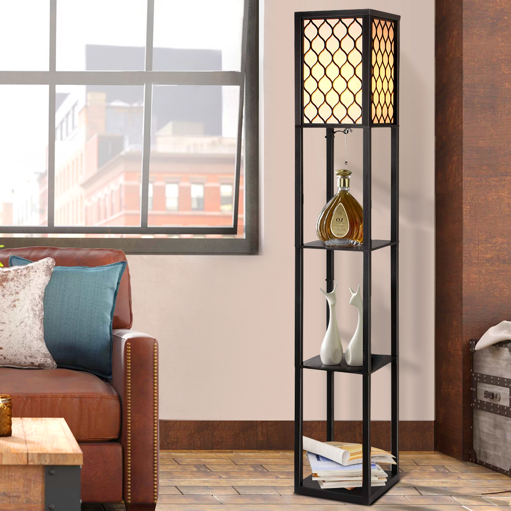 Artiss Vintage 3 Tier Shelf Floor Lamp LED Pattern Black