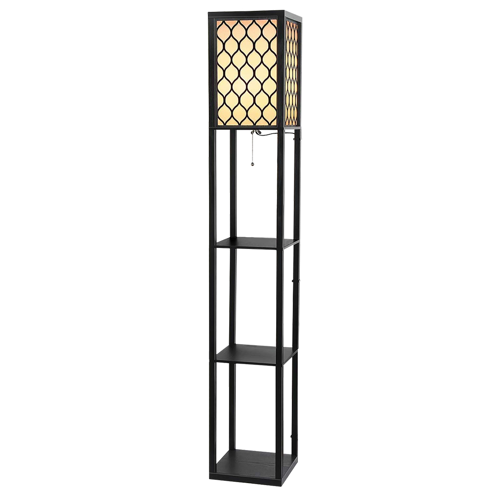 Artiss Vintage 3 Tier Shelf Floor Lamp LED Pattern Black view 2